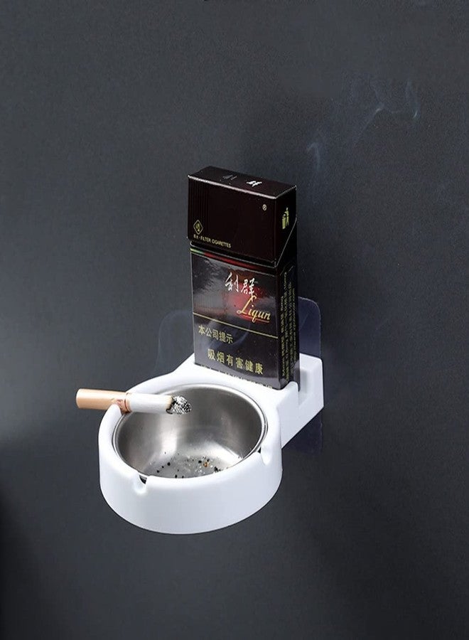 Leeonz Wall Mounted Ashtray Stainless Steel Ashtray Bathroom Cigarette Holder Storage Rack, Punch-Free, Ashtray for Cigarettes, Indoor or Outdoor Ash Trays for Office Home Bar Decoration (White) - Image 1